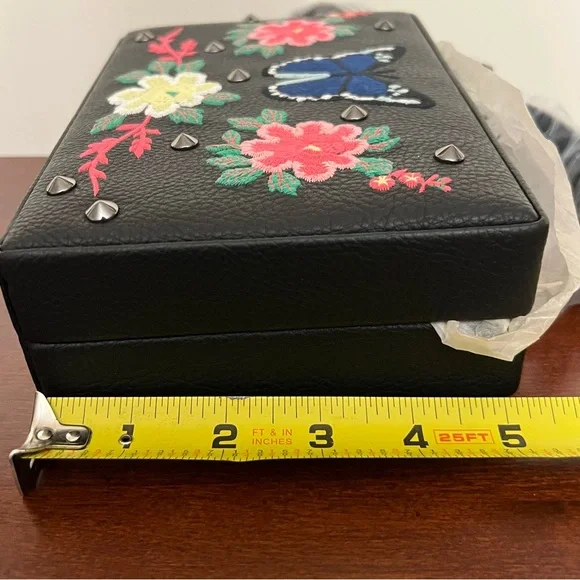 Nasty Gal Black faux leather embroidered Butterfly Flowers studs Crossbody Purse - Picture 12 of 12